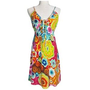 Vintage Jams World Sundress Small Abstract Floral Psychedelic Boho Festival READ